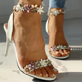 2020 Sommeren Høje Hæle Sandaler Til Damer Blomst Slip-on Spids Tå Fest Sko Mode Sexet Dame Sandaler Stor Størrelse 36-40
