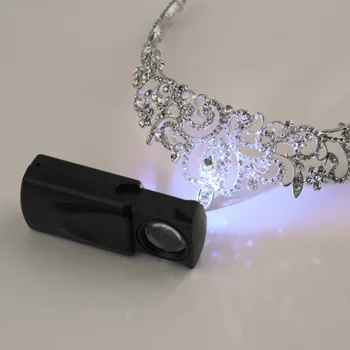 35x22mm 10X Mini Pocket Sort Mikroskop LED fold eye Smykker Lup Trække Type Smykker Lup med LED Lys Smykker Lup