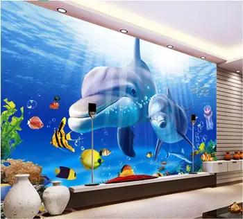 3d tapet brugerdefinerede vægmaleri væggen klud Blue ocean dolphin TV baggrund væggen billedet tapet på vægge, 3 d foto tapet