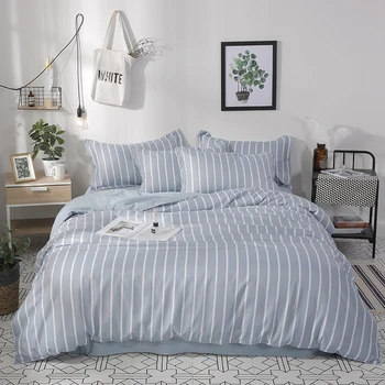 4/3stk blå hvid stripe sengelinned for moderne mode soveværelse, sengetøj sæt dynebetræk Ren farve elegance ark pilowcase