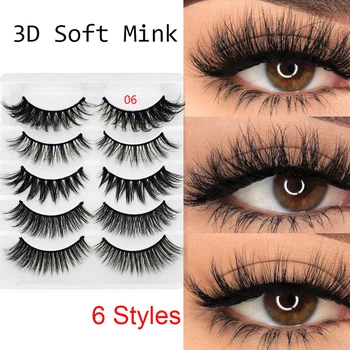 5 Par 3D Faux Mink Hair Falske Øjenvipper Wispies Lang Cross Vipper Håndlavet Eye Makeup Udvidelse Vipper