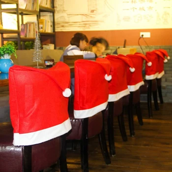 6 Stk Jul stolebetræk Santa Hat stolebetræk til Spisestue Ferie Julepynt Red 2021