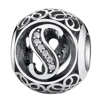 925 Sølv Brev Alfabetiske Tegn Charms Perler for Kvinder Bryllup Oprindelige Sterling Armbånd Armbånd Mode Smykker DIY