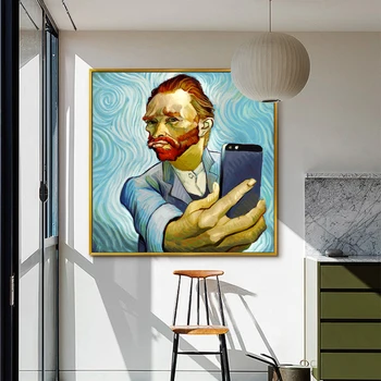 Abstrakt Kunst på væggene, Plakater Og Prints Selfie Af telefonen Sjove Lærred Malerier Portræt Af Van Gogh-Billeder Hjem Indretning
