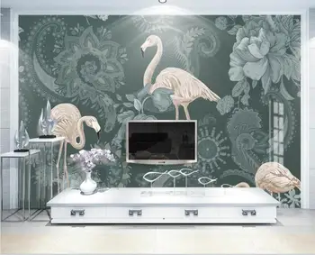 Brugerdefineret store 3D vægmaleri tapet luksus luksus retro flamingo Europæisk baggrund væggen blomster