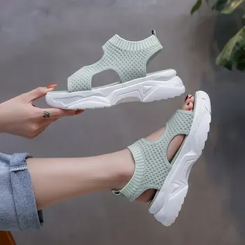 Casual tyk bund sports sandaler kvindelige 2020 sommeren nye mode åndbar hule sandaler vilde fisk munden sandaler Z1018