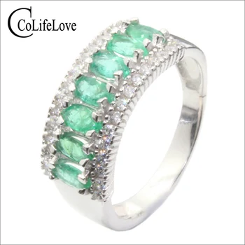 CoLife Smykker naturlige smaragd ring 7 stykker 2.5*5mm real emerald sølv ring klassiske 925 sølv smaragd smykker til fest