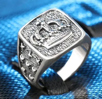 Engros-Antik Sølv Farve Skåret Krone Ring I Høj Kvalitet, Mode Mænd, Ring Vintage Smykker Fabrikken Salg