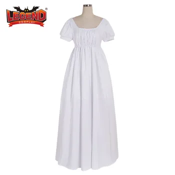 Enkle hvide Regency-stil kjole lady Regency Bolden Kjole med Høj Talje Te kjole Kjole middelalderlige hvid kjole kostume