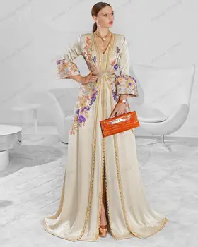 Farverige Broderier Marokkanske Kaftan Kaftan Aften Kjoler 2020 Elegante Lange Ærmer Plus-Size linje, Formel Kjoler