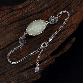 Genoprette gamle måder, er Thai sølv indlagt hetian jade hvid jade armbånd engros blomst dame high-grade joker