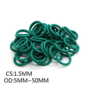 Gratis Forsendelse Grønne FKM Fluor Gummi O-Ring O-Ring til Olie Tætning Pakning CS 1.5 mm OD 5-50mm