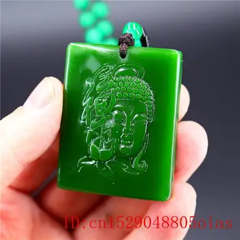 Grøn Jade Buddha Vedhæng Smykker til Kvinder Mode Naturlige Gaver Jadeite Amulet Mænd Halskæde Skåret Kinesisk