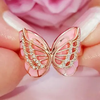 Guld Pink Farve Sommerfugl Form Ringe Nyt Design, Trendy Smykker til Kvinder Party Ferie Gaver