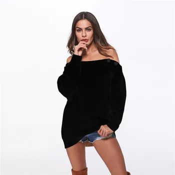 Hodisytian Ins Fashion Kvinder Strikkede Sweater Overtøj Slash hals Fra Skulder Casual Løs Tunika Kvindelige Sueter Mujer Oversize