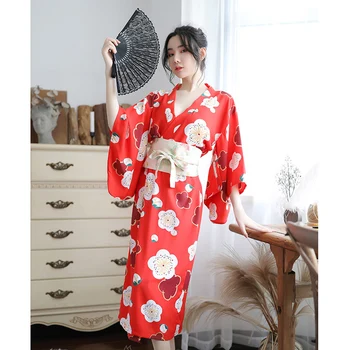 Japan Style Sovende Kåbe Sæt Kvindelige Cherry Blossom Trykt 1 Kåbe+1 Linning+1 G-Streng Hvem Er Hånd Sexet Undertøj Sovende Kjole