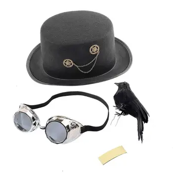 Karneval Retro Gotiske Top Hat Steampunk Cosplay Black Jazz Cap med Krage Beskyttelsesbriller F3MF
