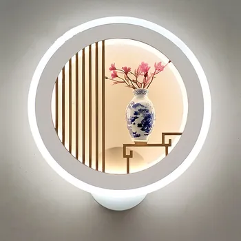 Kinesisk stil Runde LED sengelampe, soveværelse studyroom stue pryder væggen lys korridor kreative akryl indendørs væglamper