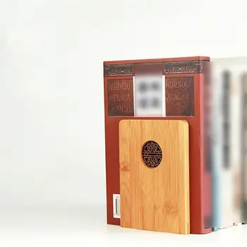 Klassisk Vintage Bambus Bogstøtter i Træ Book Blok Hule-out Bog Arrangør Bog Ramme Storage Rack Stå Mappe Skole Levering