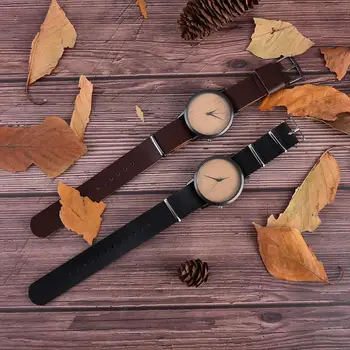 Kreative Træ-Ure Mekaniske Ure Mænd Bambus Moderne Armbåndsur Analog Natur Træ Mode Blødt Læder Gaver
