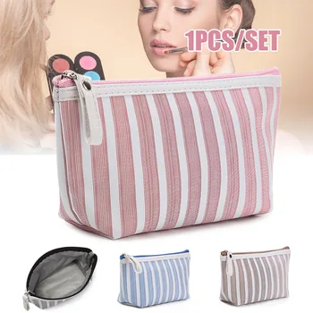 Makeup Etui Rejse Stribet Trykt Cosmetic Bag Toiletartikler Arrangør Pung FS99