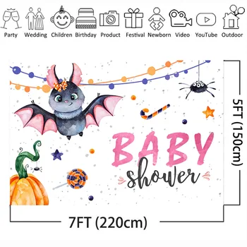 Mehofoto Halloween Tema Baby Brusebad Fotografering Baggrunde Græskar Nyfødte Spook Tacular Bat Baggrund for Party Banner Indretning
