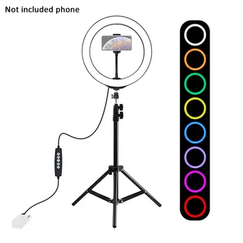 Metal Fyldning Telefon Holder Med Trefod Justerbar Lysstyrke Selfie Live Streaming Folde Gøre Op Bærbare LED Lys Ring