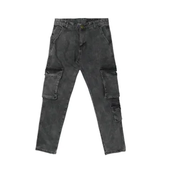 Mænd Denim Jeans Lommer Safari Style Vintage High Street Løs Lige Vasket Bukser, HIP HOP, Punk Biker Streetwear Bukser