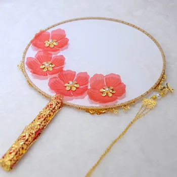 Ny Kinesisk Stil Brude Buket Blomster Perler Guld Phoenix Kunstige Blomster Bryllup Buketter Metal Brud Hånd Fan