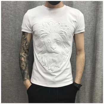 Nye mænd i høj kvalitet 3d-korte ærmer bomuld personlig slanke design T-shirt