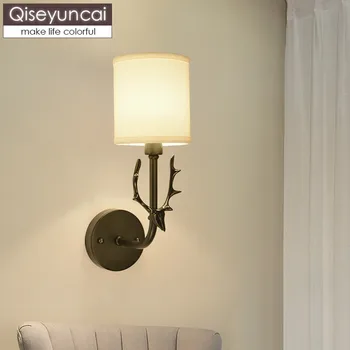 Qiseyuncai Nordiske soveværelse sengen væglampe Amerikanske minimalistisk hjorte hovedet undersøgelse værelses stue midtergangen baggrund væglampe