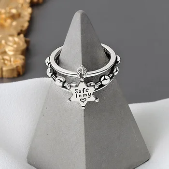 S925 Sterling Sølv Vintage Mutil-lag Pentagram Vedhæng Ring Brev Romantisk Åbne Finger Ring For Kvinder Fine Smykker Gaver