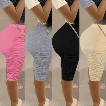 Stablet Sweatpants Kvinder Solid Farve Midten Af Wasit Plisserede Knælange Bukser Casual Sommer Bukser