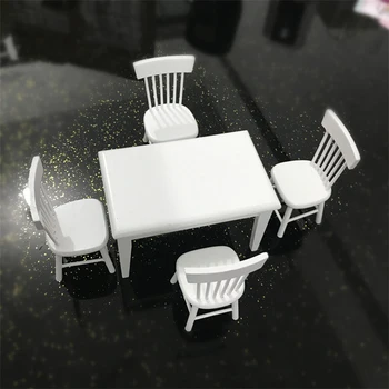 STIGE-1:12 Dukke Hus Mini Modellen Møbler Lomme Toy Hvid Firkantet spisebord og Stol for 5-delt Sæt