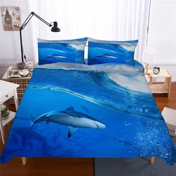 Strøelse Sæt 3D Printet Duvet Cover Sæt sengelinned Haj boligtekstiler for Voksne Naturtro Sengetøj med Pudebetræk #SY04