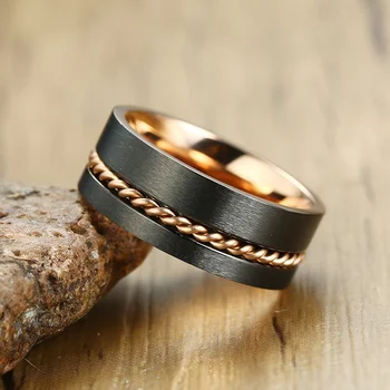 Sz5-12 Par Ringe Bryllup rejste Guld Ring AAA Hjerte Zirkonia Kvinder Ringe Engagement Smykker & 8mm Rustfrit Stål Ring Ring Mænd