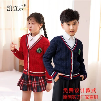 Tilpassede Skole Uniform Sweater Skjorte OEM Komfortable Cardigan med Lange Ærmer Outfit Top Barn Klud