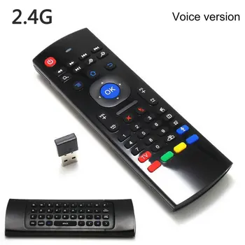 Universal 2,4 G Wireless Air Mouse Gyro stemmestyring Sensing Mini Tastatur Fjernbetjening Til PC, Android TV Box Dobbelt-Sidet
