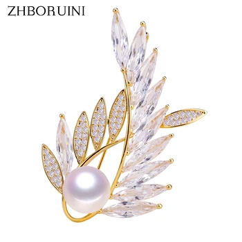 ZHBORUINI 2019 Naturlige Ferskvands Perle Broche Østrig Krystaller, Guld Kreative Broche Pins Perle Smykker Til Kvinder Tilbehør