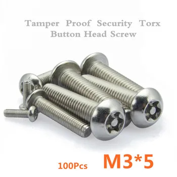 100pcs/masse ISO7380 M3*5 Rustfrit Stål børnesikret Security Torx Button Head Screw