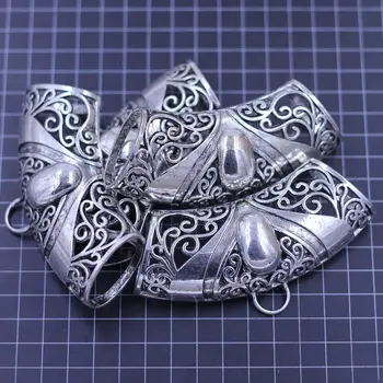 1Pc Kaution Perle Til Wrap Tørklæde Vedhæng Blomster Mønster Antik Sølv Tone i Klassisk Håndværk Smykker DIY Resultater 10x5cm