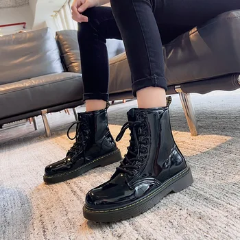 2020 Efteråret Kvinder Chelsea Støvler Patent Læder Ankle Støvler til Kvinder Casual Motorcykel Sko Vinter Par Sko Shoes Mujer