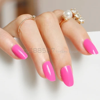 24pcs nye produktsalg lang små runde Pink ovalt hoved falske negle passer behageligt DIY nail candy farve R26 0103