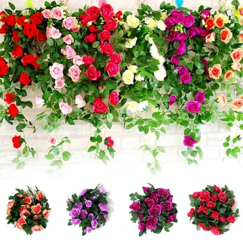 2STK Kunstig Rose Blomst Guirlander Faux Steg Hængende Blomster Vinstokke Væggen Blomst Guirlander Til Indretning Ny