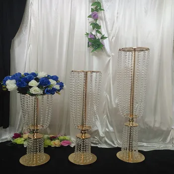 60cm-100cm Høj Akryl Crystal Flower Vase Rack Lysestage guld splint Bryllup Tabel Centerpiece Arrangement veje Fører Stearinlys Står