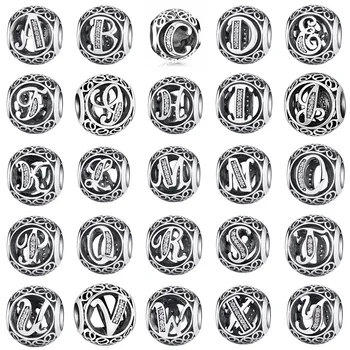 925 Sølv Brev Alfabetiske Tegn Charms Perler for Kvinder Bryllup Oprindelige Sterling Armbånd Armbånd Mode Smykker DIY