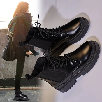 Damer ankel støvler med lace-up sko kvinder 2020 fashion vinter motorcykel støvler sko