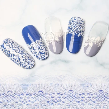 DIY White Flower Nail Stickers Dekoration Manicure Folie 3D Nail Art Dekorationer Klistermærker Design Selvklæbende Blonder Nail Decals Slider