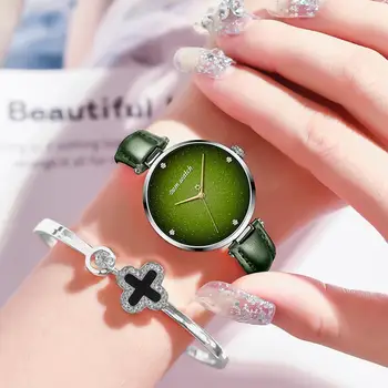 DOM Top Luksus Mode Kvindelige Quartz armbåndsur Elegant Grøn Kvinder Læder Ure Vandtæt Ur Pige Mønster Ur G-1292