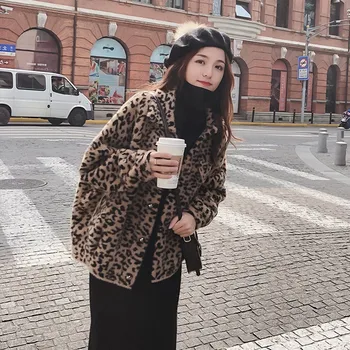 Efterår og vinter nye mink Leopard trøje, jakke fortykket koreanske version af løse kort stil efterligning strikket mink pels
